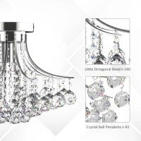 HOMCOM Crystal Chandeliers, K9 Droplets Ceiling Light with 3 E14 Bulb Base, Pendant Lights for Living Room, Bedroom, Dining Room, Hallway, Kitchen(m-6)