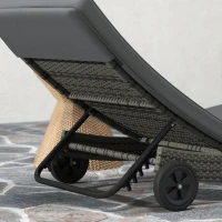 Outsunny Patio Wicker Chaise Lounge Chair, Outdoor PE Rattan Sun Lounger with Adjustable Backrest and 2 Wheels, Dark Grey(m-9)