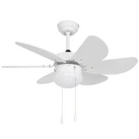 HOMCOM Ceiling Fan with LED Light, Flush Mount Ceiling Fan Lights with 6 Reversible Blades, Pull-chain Switch, White(m-11)