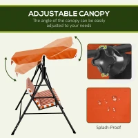 Outsunny 3 Seater Garden Swing Chair, Outdoor Swing Chair with Adjustable Canopy, Mental Frame & Cushions, Orange(m-4)
