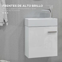 HOMCOM Mueble de Baño con Lavabo de Pared con Puerta con Cierre Suave y Armario 40x23x50 cm Blanco Brillante(m-6)