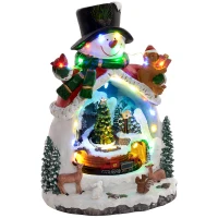 HOMCOM Weihnachtsdorf in Schneemann-Form mit fahrendem Zug, LED-Lichtern und Musik, festliche Tischdekoration, Mehrfarbig(m-10)