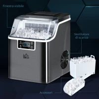 HOMCOM Macchina per Ghiaccio 20kg in 24 Ore, 24 Cubetti in 14-18 Minuti e Sistema Autopulente, Nero(m-5)