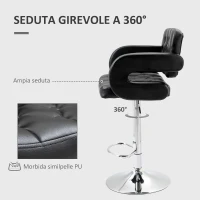 HOMCOM Sgabello da Bar Alto con Schienale e Braccioli, Girevole con Altezza Regolabile e Poggiapiedi, Finta Pelle Nera(m-5)