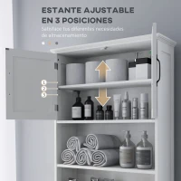 kleankin Mueble sobre Inodoro con 2 Puertas Estantes Abiertos y Estante Ajustable Mueble para Baño 66x23x178 cm Blanco(m-6)