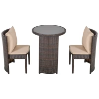 Outsunny Set Tavolino e Sedie da Giardino o da Esterno in Rattan, Set 3 Pz, Marrone e Beige(m-10)