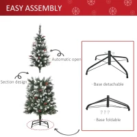 HOMCOM 5FT Artificial Christmas Tree Xmas Pencil Tree with Red Berries and Pinecones Holiday Home Indoor Decoration with Foldable Feet, Green(m-6)
