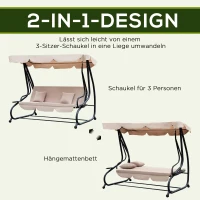 Outsunny Hollywoodschaukel Garten-Schaukelbank 3-Sitzer-Schaukel, inkl. Kissen, Getränkehalter, 200 x 120  x 1 64 cm,  Beige(m-4)