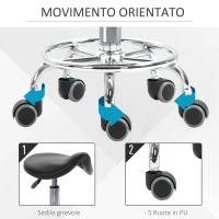 HOMCOM Sgabello Regolabile in Altezza con 5 Ruote e Seduta Ergonomica Imbottita in Gommapiuma, 36.2x37.5x51-66 cm, Nero(m-6)