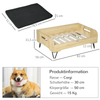 Pawhut Haustiersofa Hundematte Katzensofa Hundecouch Hundebett mit Kissen Indoor modernes Sofa für kleine und mittelgroße Hundesofa waschbarer Bezug Stahlbeine Natur+schwarz 82 x 56 x 31,5 cm(m-3)