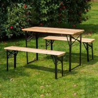 Outsunny Table de Camping Pique-Nique Pliable Portable + 2 bancs Pliables métal époxy Noir Bois Massif Sapin(m-4)
