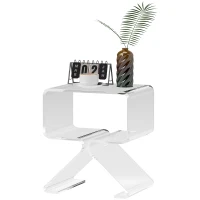 HOMCOM Tavolino Basso Geometrico a 2 Livelli  in Acrilico con Gambe Triangolari, 40x30x45 cm, Trasparente(m-10)