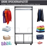 HOMCOM Kleiderschrank Garderobe,60 cm x 40 cm x 128 cm, 1 Kleiderstange, 2 Regale, Schwarz(m-7)