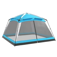 Outsunny Tente de camping familiale - tente dôme 8 personnes tente dôme étanche légère ventilée facile à monter avec sac de transport 4 parois en maille - dim. 360L x 360l x 220H cm bleu clair(m-10)