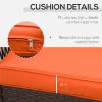 Outsunny 3 Pieces Rattan Bistro Set with Glass Top Coffee Table, Chairs and Cushions for Outdoor, Patio, Balcony, Orange(m-6)