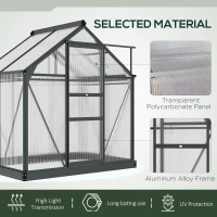 Outsunny 6 x 4ft Polycarbonate Greenhouse, Large Walk-In Green House with Slide Door and Window, Garden Plants Grow House with Aluminium Frame and Foundation, Grey(m-5)