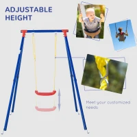 Outsunny Kids Swing Set Toddler Swing Adjustable Rope Heavy Duty A-Frame Stand Outdoor Playset for 3-8 Years Old Blue(m-4)