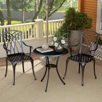 Outsunny 3 Pieces Garden Dining Set for 2, Cast Aluminium Outdoor Dining Set with 2 Armchairs and Round Dining Table with Parasol Hole, Garden Furniture Set, Bronze Tone(m-9)