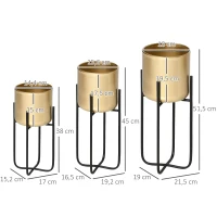 Outsunny 3er Set Blumenständer mit Blumentopf aus Metall Pflanzenständer Set Blumenhocker Blumentopfhalter Pflanzenhocker Gold(m-3)