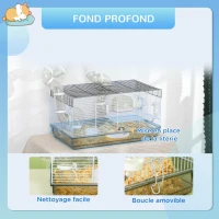 PawHut Cage hamster cage rongeur avec tunnel et accessoires inclus fil d'acier 58 x 32 x 31 cm gris(m-6)
