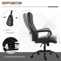 Vinsetto Bürostuhl Massage höhenverstellbarer Chefsessel Gamingstuhl mit Massagefunktion ergonomischer Drehstuhl Massage Sessel PU-Leder Stahl Schwarz 60 x 70 x 109-119 cm(m-7)