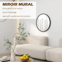 HOMCOM Miroir rond mural diamètre de 61 cm cadre en aluminium style minimaliste décoration noir(m-4)