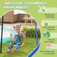 Outsunny Columpio para Niños de 3-8 Años 3 en 1 con Canasta y Portería de Fútbol Desmontable Marco de Acero Multicolor(m-7)