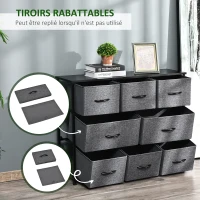 HOMCOM Commode Chiffonnier Meuble de Rangement 8 tiroirs Pliables en Tissu 100 x 30 x 78,5 cm Gris foncé(m-4)
