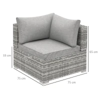 Outsunny Outdoor PE Rattan Corner Sofa, Garden Wicker Furniture Single Sofa Chair w/ Cushions, Light Grey(m-3)