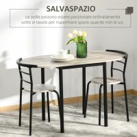 HOMCOM Set da Pranzo 3 Pezzi con 2 Sedie e 1 Tavolo da Pranzo Ovale in MDF e Acciaio per Spazi Limitati(m-6)