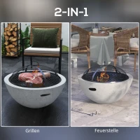 Outsunny 2-in-1 Feuerschale, Zementoptik, Grillfunktion, rostfreies Metallgestell, Ø61 x 43H cm, Grau(m-4)