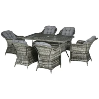 Outsunny Seven-Piece Rattan Dining Set - Grey(m-1)