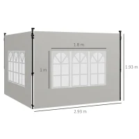 Outsunny Set 2 Pareti Laterali per Gazebo 3x3 m e 3x6m con Finestre, in PE e Plastica, 293x193 cm, Bianco(m-3)