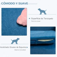 PawHut Sofá para Mascotas Tapizado en Terciopelo Sofá Cama para Perros Gatos Medianos Pequeños Acolchado Grueso con Cojín Extraíble Lavable y Patas de Madera 70x40x31 cm Azul(m-5)