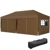 Outsunny Carpa Plegable 6x3 m Gazebo con 6 Paredes Laterales Impermeable Anti-UV y Bolsa de Transporte para Camping Fiesta Café(m-11)