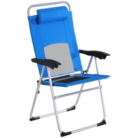 Outsunny Folding Camping Chair, Patio Armchair, 3-Position Adjustable Recliner Reclining Seat with Pillow for Outdoor Garden - Blue(m-1)