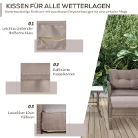 Outsunny Rattan Gartenmöbel Set für 4 Personen Balkonmöbel Set Sofa mit Hocker Tisch Stahl Braun 65 x 66 x 75 cm(m-4)