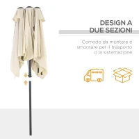 Outsunny Ombrellone Doppio Inclinabile e Regolabile con Cordicella, in Poliestere e Metallo, 150x295x170-214 cm, Crema(m-8)