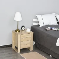 HOMCOM Bedside Table with 2 Drawers, Nightstand with Handles and Elevated Base, Side Table for Bedroom, Living Room, Brown(m-10)