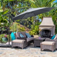 Outsunny 3(m) Garden Parasol Sun Shade Banana Umbrella Cantilever with Crank Handle, Cross Base Dark Grey(m-10)