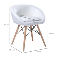 HOMCOM Chaise Design scandinave - Chaise de Salon ou Cuisine - Pieds effilés Bois Massif - revêtement synthétique PU Blanc(m-3)