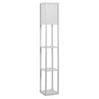 HOMCOM Lámpara de Pie con Estantes de Almacenaje, Lámpara de Madera Moderna, Bombilla E27, para Salón, Dormitorio, Oficina, Blanco(m-10)