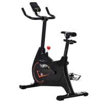 HOMCOM Vélo d'appartement ergomètre vélo de biking résistance magnétique selle réglable 2 roulettes de déplacement écran LCD acier rouge noir(m-1)