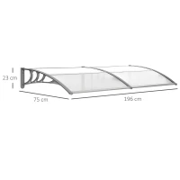 Outsunny Front Door Canopy Outdoor Awning Aluminium Rigid Plastic Polycarbonate Rain Shelter UV Water Rain Resistant 196 x 75cm Clear(m-3)