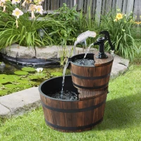 Outsunny Wooden Water Pump Fountain, 2 Tier-Fir Wood(m-10)