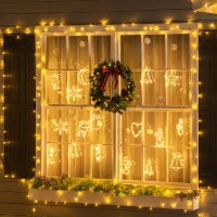 HOMCOM 18 pièces décorations de fenêtre de Noël LED guirlande lumineuse de fenêtre avec ventouses flocons de neige blanc chaud(m-2)