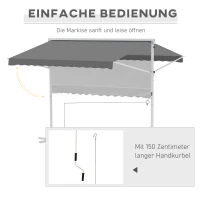 Outsunny Standmarkise Gartenmarkise Markise mit Faltarm Kurbel Terrasse Grau 3x3m(m-5)