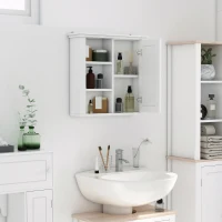 HOMCOM Armoire Murale de Salle de Bain Meuble Suspendu WC Placard 1 Porte 3 niches dim. 53L x 14,5l x 50,5H cm en bois Blanc(m-2)