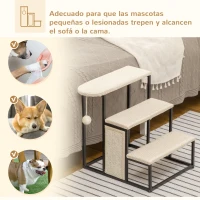 PawHut Escalera para Mascotas con 3 Escalones Bola Colgante Tablero de Rascar y Marco de Acero 47x45x47 cm Crema y Negro(m-6)