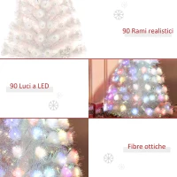 HOMCOM Albero di Natale Artificiale 90cm con 90 Luci LED Colorate e Fibre Ottiche, 90 Rami, Base in Metallo Pieghevole, Bianco(m-5)